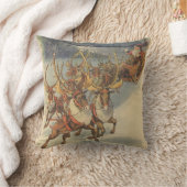 ビンテージクリスマスサンタクロースそりトナカイ クッション (ブランケット)