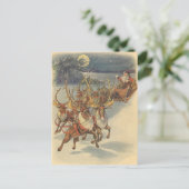 ビンテージクリスマスサンタクロースそりトナカイ シーズンポストカード (スタンド正面)