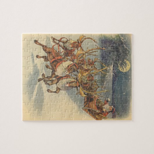 ビンテージクリスマスサンタクロースそりトナカイ ジグソーパズル (横)