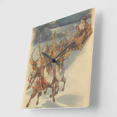 ビンテージクリスマスサンタクロースそりトナカイ スクエア壁時計 (傾斜)