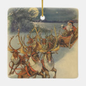 ビンテージクリスマスサンタクロースそりトナカイ セラミックオーナメント (裏面)