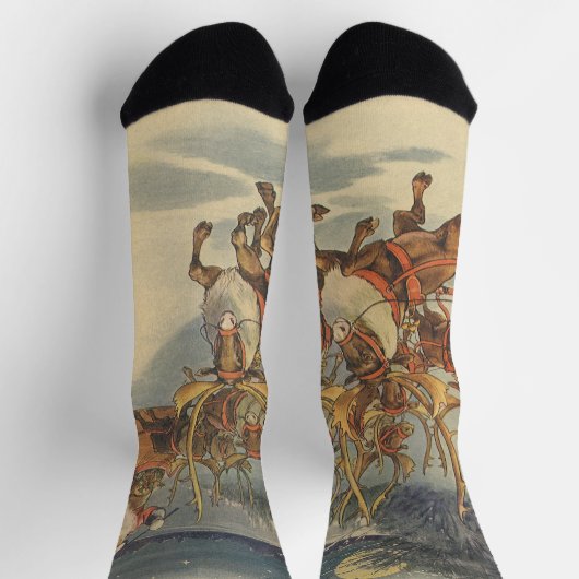 ビンテージクリスマスサンタクロースそりトナカイ ソックス (上部)