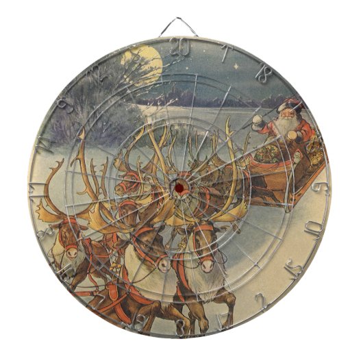 ビンテージクリスマスサンタクロースそりトナカイ ダーツボード (正面)