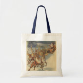 ビンテージクリスマスサンタクロースそりトナカイ トートバッグ (正面)