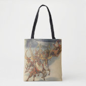 ビンテージクリスマスサンタクロースそりトナカイ トートバッグ (正面)