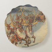 ビンテージクリスマスサンタクロースそりトナカイ ラウンドクッション (裏面)