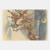 ビンテージクリスマスサンタクロースそりトナカイ ラッピングペーパーシート (正面3)