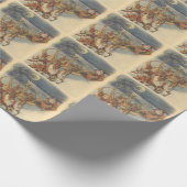 ビンテージクリスマスサンタクロースそりトナカイ ラッピングペーパー (角)