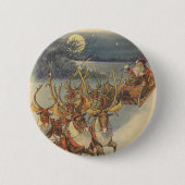 ビンテージクリスマスサンタクロースそりトナカイ 缶バッジ (正面)