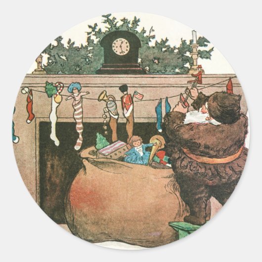 ビンテージクリスマスサンタクロースとギフトホリデー ラウンドシール (正面)