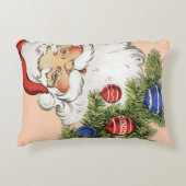 ビンテージクリスマスサンタクロースとツリーオーナメント アクセントクッション (正面)