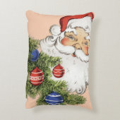 ビンテージクリスマスサンタクロースとツリーオーナメント アクセントクッション (裏面(縦))