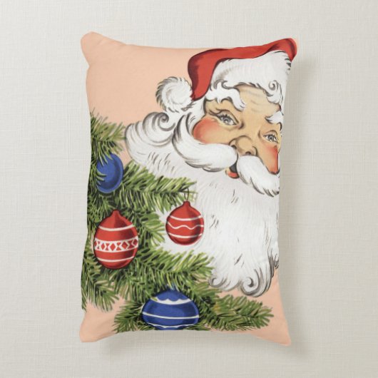 ビンテージクリスマスサンタクロースとツリーオーナメント アクセントクッション (裏面(縦))