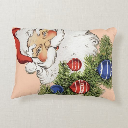 ビンテージクリスマスサンタクロースとツリーオーナメント アクセントクッション (裏面)