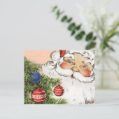 ビンテージクリスマスサンタクロースとツリーオーナメント シーズンポストカード (スタンド正面)