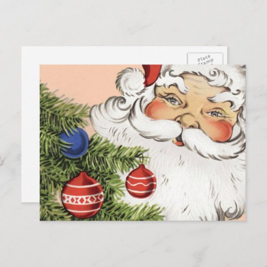 ビンテージクリスマスサンタクロースとツリーオーナメント シーズンポストカード (正面/裏面)