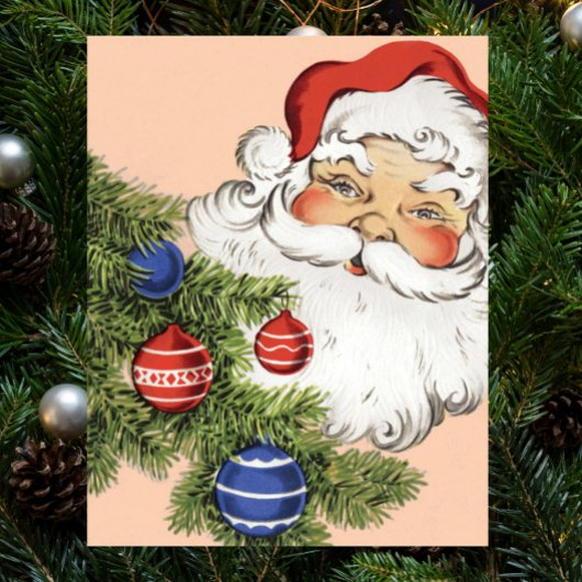 ビンテージクリスマスサンタクロースとツリーオーナメント ポスター