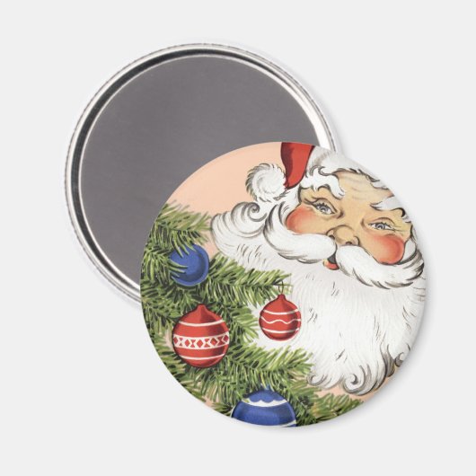 ビンテージクリスマスサンタクロースとツリーオーナメント マグネット (正面/裏面)