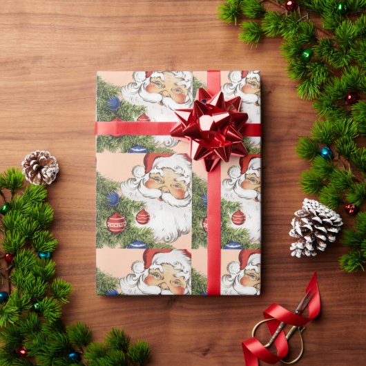 ビンテージクリスマスサンタクロースとツリーオーナメント ラッピングペーパー (クリスマスギフト)