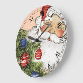 ビンテージクリスマスサンタクロースとツリーオーナメント ラージ壁時計 (傾斜)