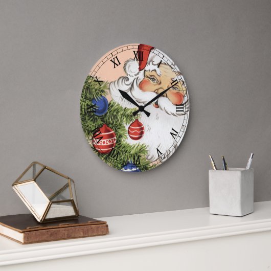 ビンテージクリスマスサンタクロースとツリーオーナメント ラージ壁時計 (オフィス)