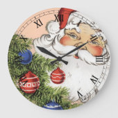 ビンテージクリスマスサンタクロースとツリーオーナメント ラージ壁時計 (正面)