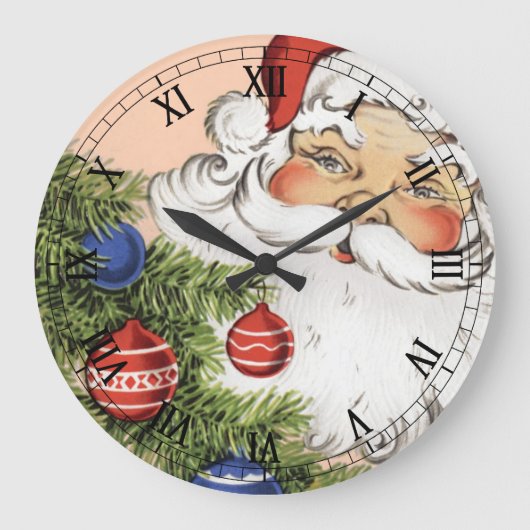 ビンテージクリスマスサンタクロースとツリーオーナメント ラージ壁時計 (正面)