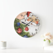 ビンテージクリスマスサンタクロースとツリーオーナメント ラージ壁時計 (ホーム)