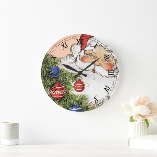 ビンテージクリスマスサンタクロースとツリーオーナメント ラージ壁時計 (ホーム)