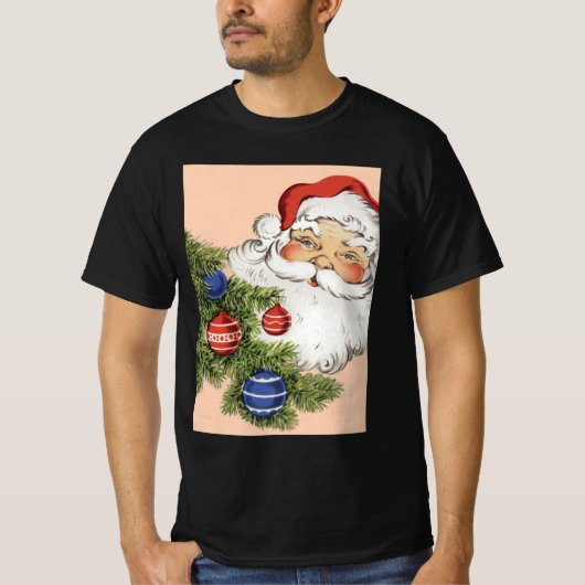 ビンテージクリスマスサンタクロースとツリーオーナメント Tシャツ (正面)