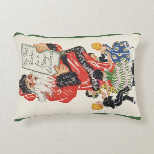 ビンテージクリスマスサンタクロースと子供のダンス アクセントクッション (正面)