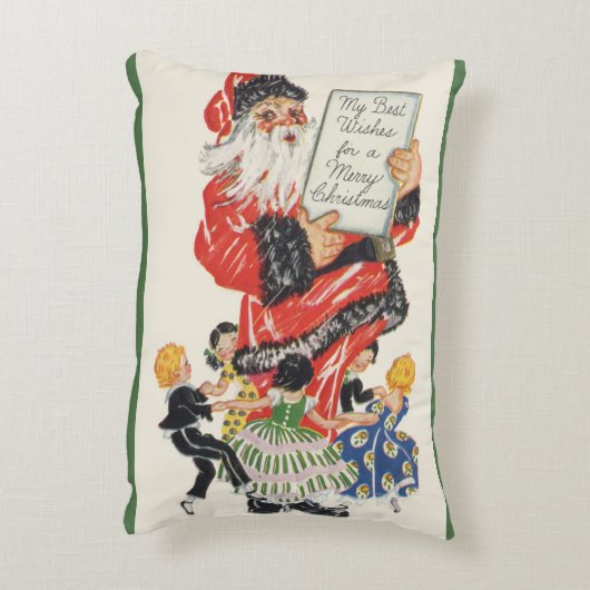 ビンテージクリスマスサンタクロースと子供のダンス アクセントクッション (裏面(縦))