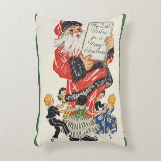 ビンテージクリスマスサンタクロースと子供のダンス アクセントクッション (正面(垂直))