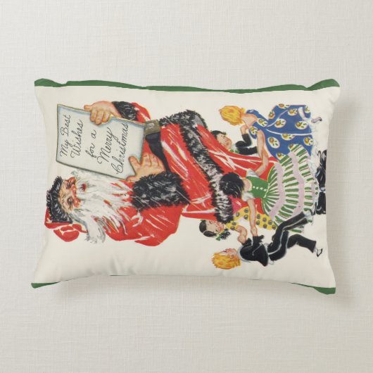 ビンテージクリスマスサンタクロースと子供のダンス アクセントクッション (裏面)