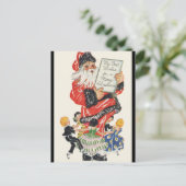 ビンテージクリスマスサンタクロースと子供のダンス シーズンポストカード (スタンド正面)