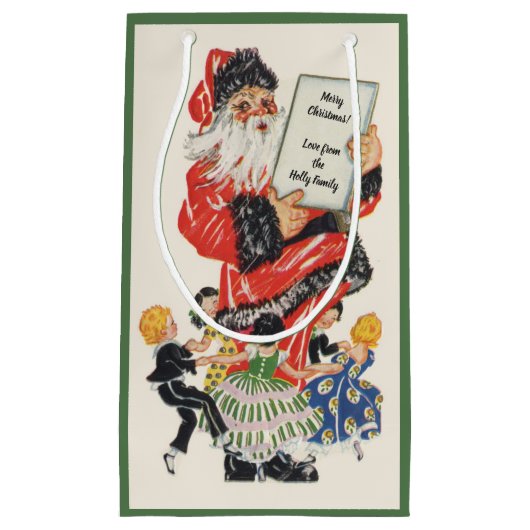 ビンテージクリスマスサンタクロースと子供のダンス スモールペーパーバッグ (正面)