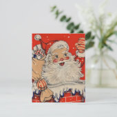 ビンテージクリスマスサンタクロースなびく シーズンカード (スタンド正面)