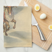 ビンテージクリスマスサンタクロースのトナカイが引くスレー キッチンタオル (四つ折り)