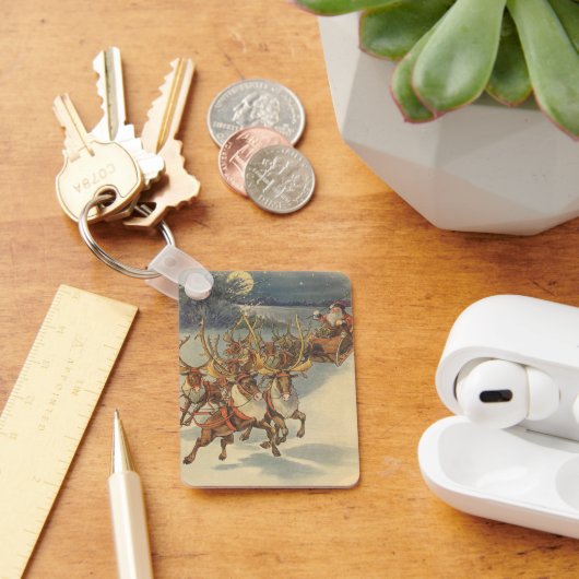 ビンテージクリスマスサンタクロースのトナカイが引くスレー キーホルダー (デスク)