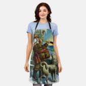 ビンテージクリスマスサンタクロース望遠鏡ドッグサンセット エプロン (着用した状態)