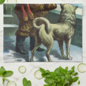 ビンテージクリスマスサンタクロース望遠鏡ドッグサンセット キッチンタオル (折り畳み)