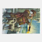 ビンテージクリスマスサンタクロース望遠鏡ドッグサンセット キッチンタオル (横)