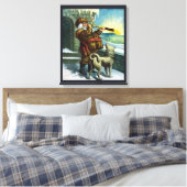 ビンテージクリスマスサンタクロース望遠鏡ドッグサンセット キャンバスプリント (インサイチュ (寝室))