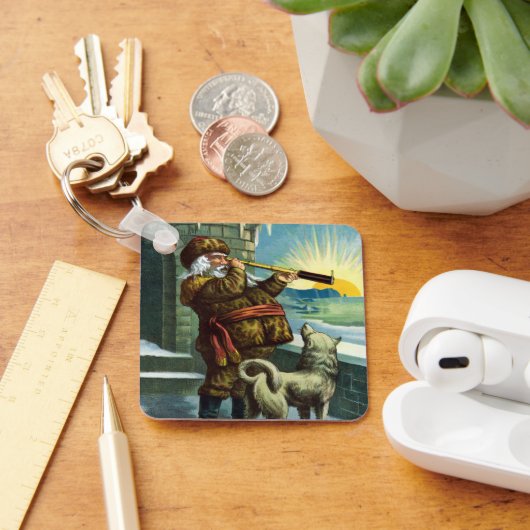 ビンテージクリスマスサンタクロース望遠鏡ドッグサンセット キーホルダー (デスク)