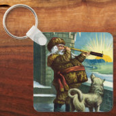 ビンテージクリスマスサンタクロース望遠鏡ドッグサンセット キーホルダー (正面)