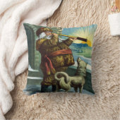 ビンテージクリスマスサンタクロース望遠鏡ドッグサンセット クッション (ブランケット)