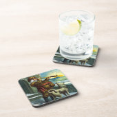 ビンテージクリスマスサンタクロース望遠鏡ドッグサンセット コースター (右側)