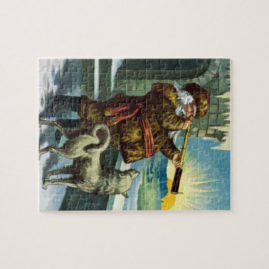 ビンテージクリスマスサンタクロース望遠鏡ドッグサンセット ジグソーパズル (横)