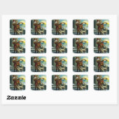 ビンテージクリスマスサンタクロース望遠鏡ドッグサンセット スクエアシール (シート)