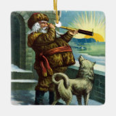ビンテージクリスマスサンタクロース望遠鏡ドッグサンセット セラミックオーナメント (正面)
